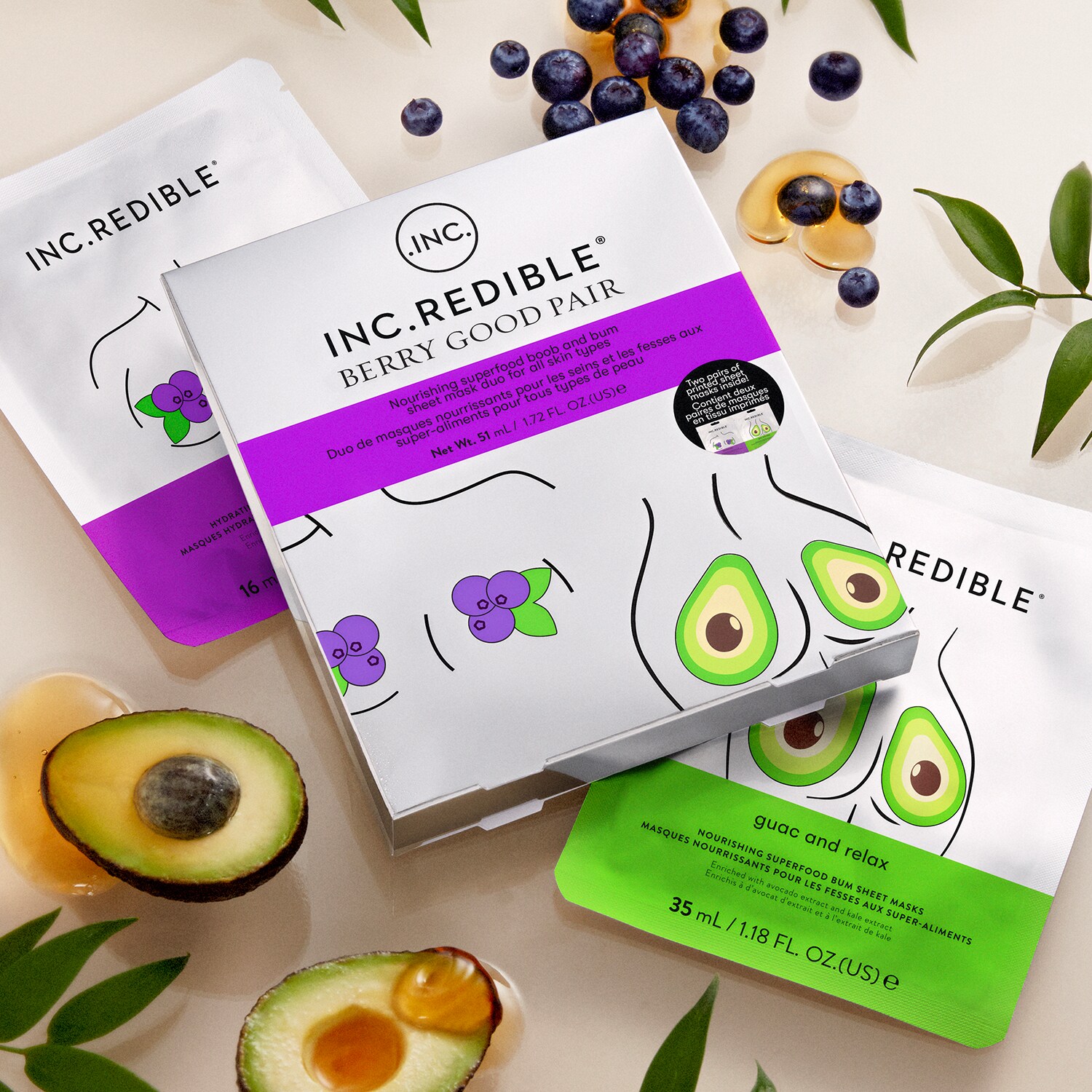 INC Redible Berry Good Pair Boob And Bum Mask Duo Masque Corps De INC