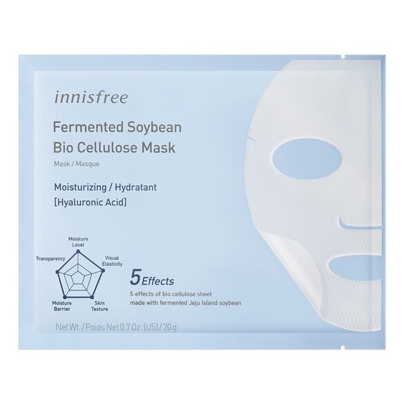 Masque au Soja Fermenté Bio-Cellulose - Hydratant Acide Hyaluronique, INNISFREE