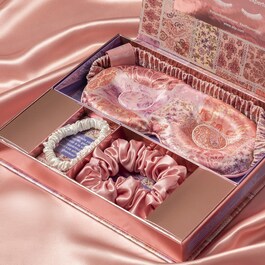 Set Soirée Pyjama Boteh - Coffret Masque en Soie Pure et Ensemble de chouchous