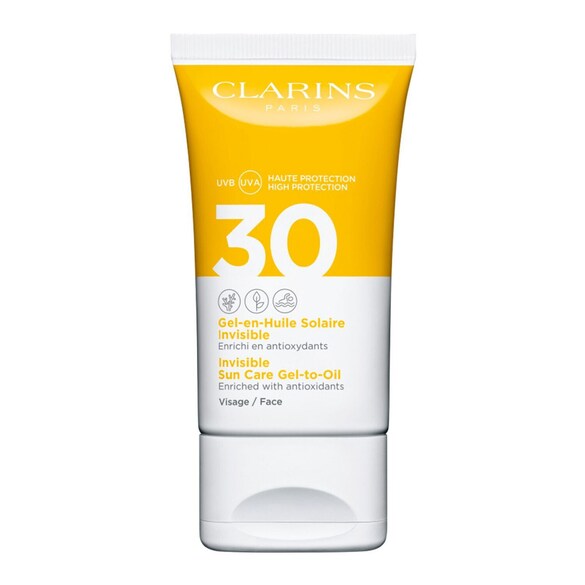 Gel-en-Huile Solaire Invisible - Visage UVA/UVB 30 - Enrichie en antioxydants, CLARINS
