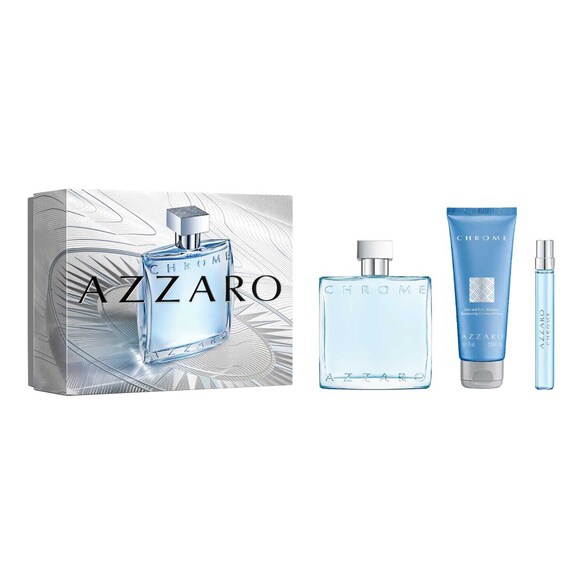 Chrome - Coffret Eau de Toilette, Shampooing Cheveux & Corps et Format Voyage, AZZARO
