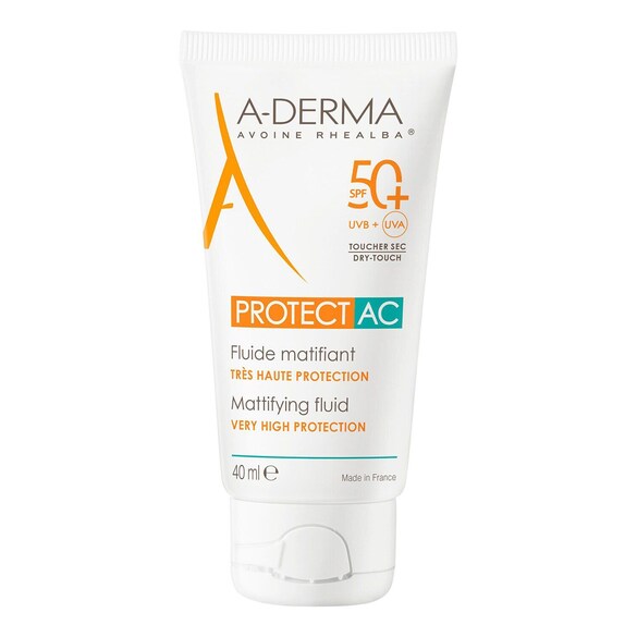 Protect AC - Fluide solaire visage matifiant SPF50+, A-DERMA