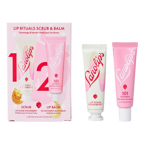 Gommage & baume rituels pour les lèvres Fraise - baume à lèvres et gommage, LANOLIPS