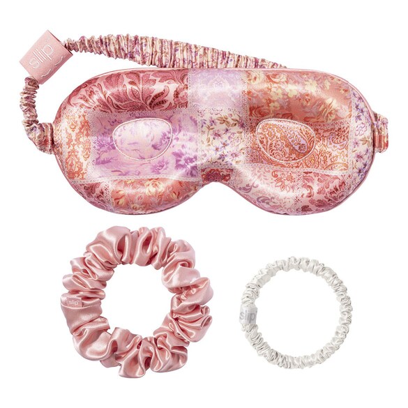 Set Soirée Pyjama Boteh - Coffret Masque en Soie Pure et Ensemble de chouchous, SLIP
