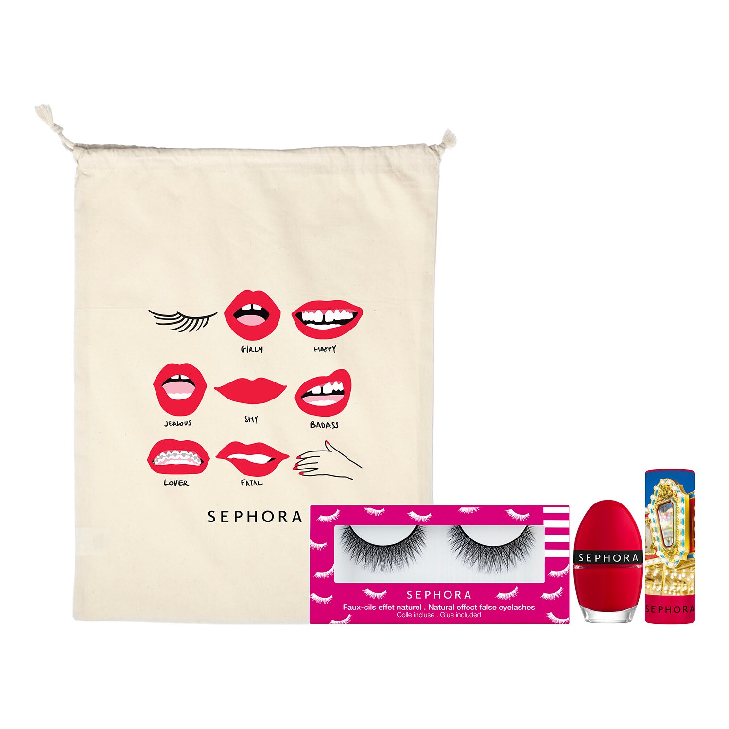 Kit Maquillage Et Pochon En Coton Coffret Maquillage Yeux Lèvres Et Ongles