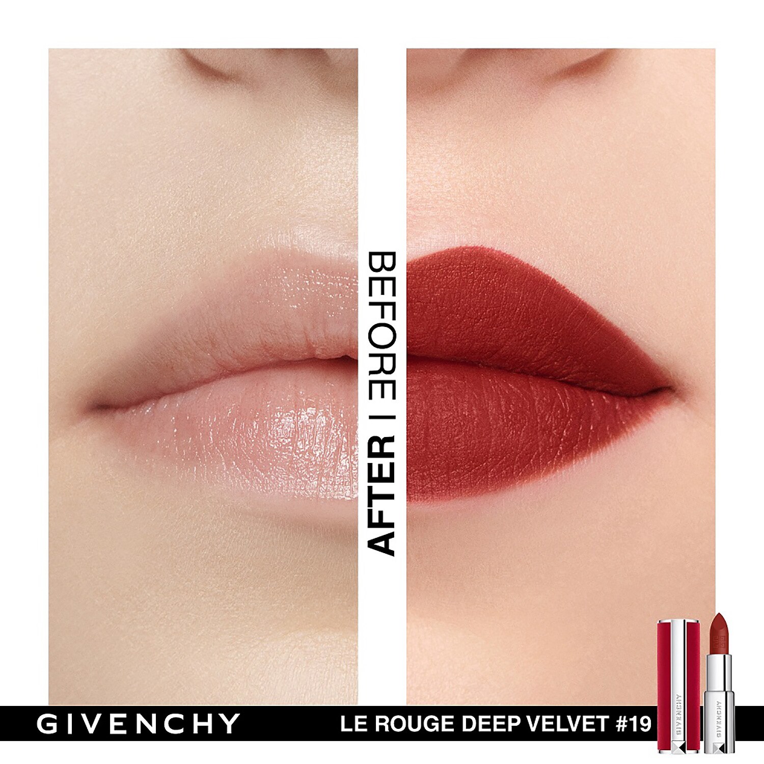 Le Rouge Rouge à Lèvres fini mat lumineux, mat poudré ou brillant scintillant de GIVENCHY ≡