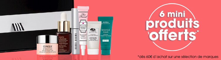 Recevez vos 6 mini produits offerts dès 60€ d'achats dans les marques dans les marques Estée Lauder, Clinique, Too Faced, Bobbi Brown, Clinique et Aveda sur le site sephora.fr avec le code ROMYXSEPHO.